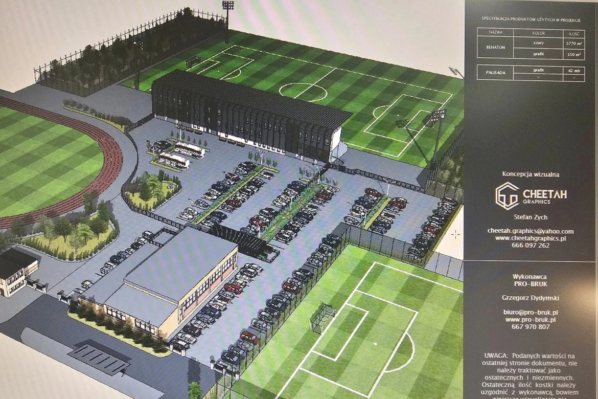 Wizualizacja parkingu przy nowym stadionie piłkarskim (PRO-BRUK Grzegorz Dydymski) 